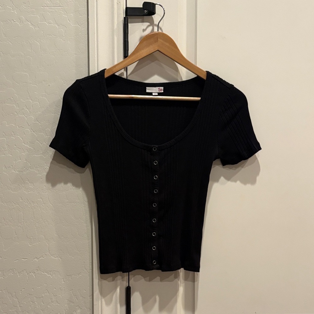 SO Black Button-Down Women's Top
